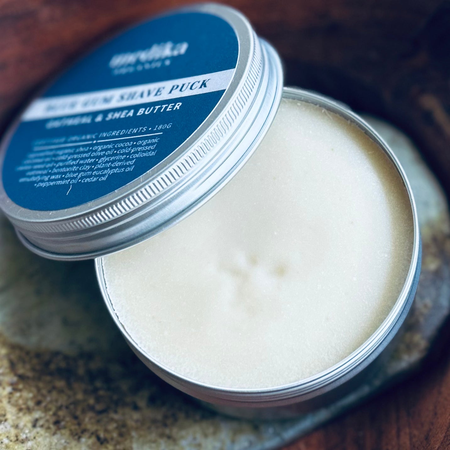 Blue Gum Shaving Puck - Organic Shea Butter & Bentonite Clay