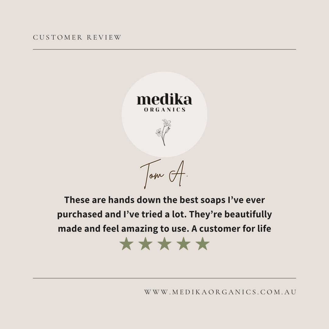 A 5 star review for
turmeric soap by Medika Organics 