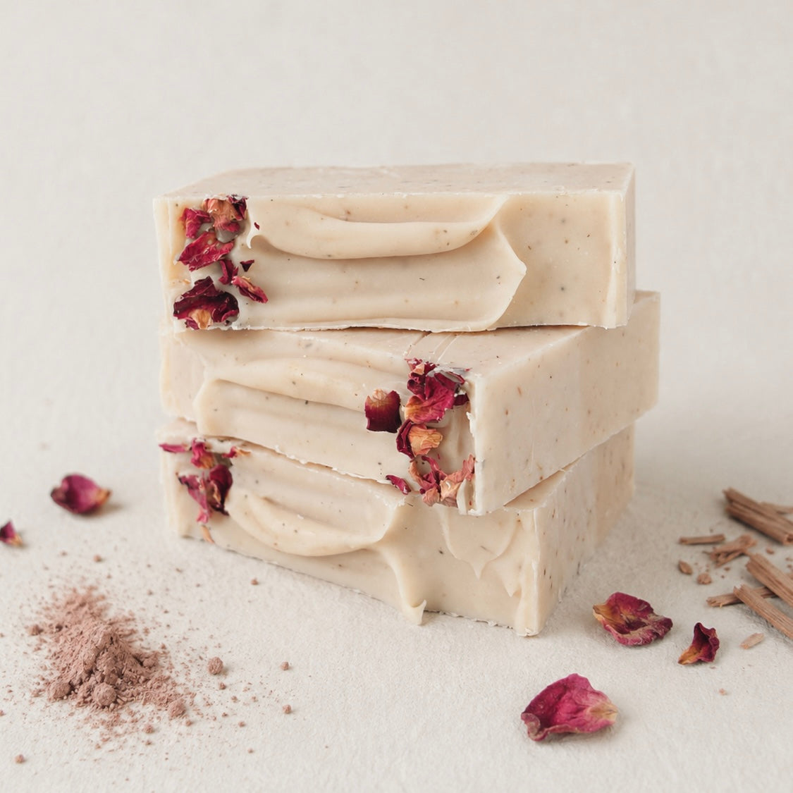 Traditional cold process rose soap bar with creamy lather.