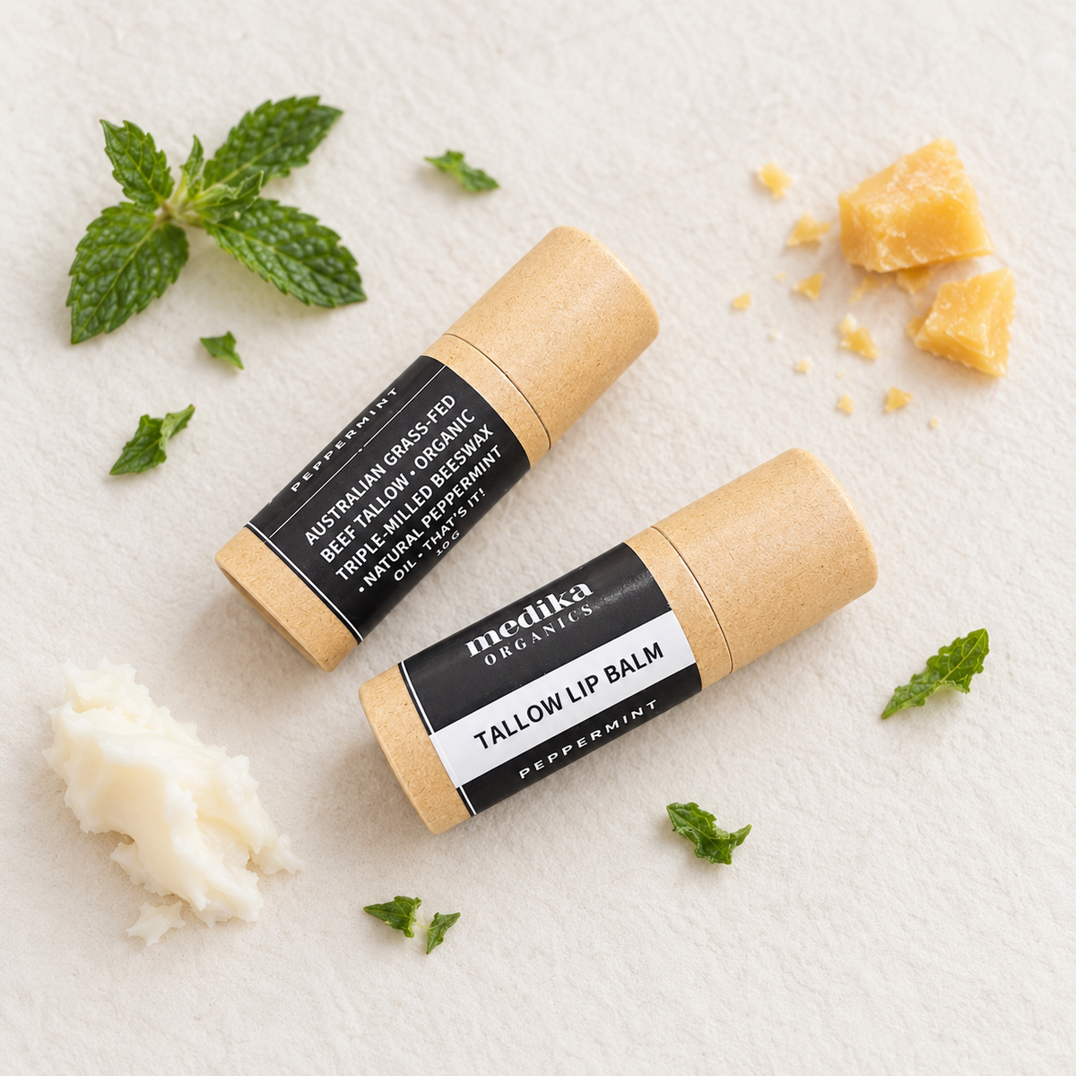 Nourishing Tallow Lip Balm for cracked lips by Medika Organics