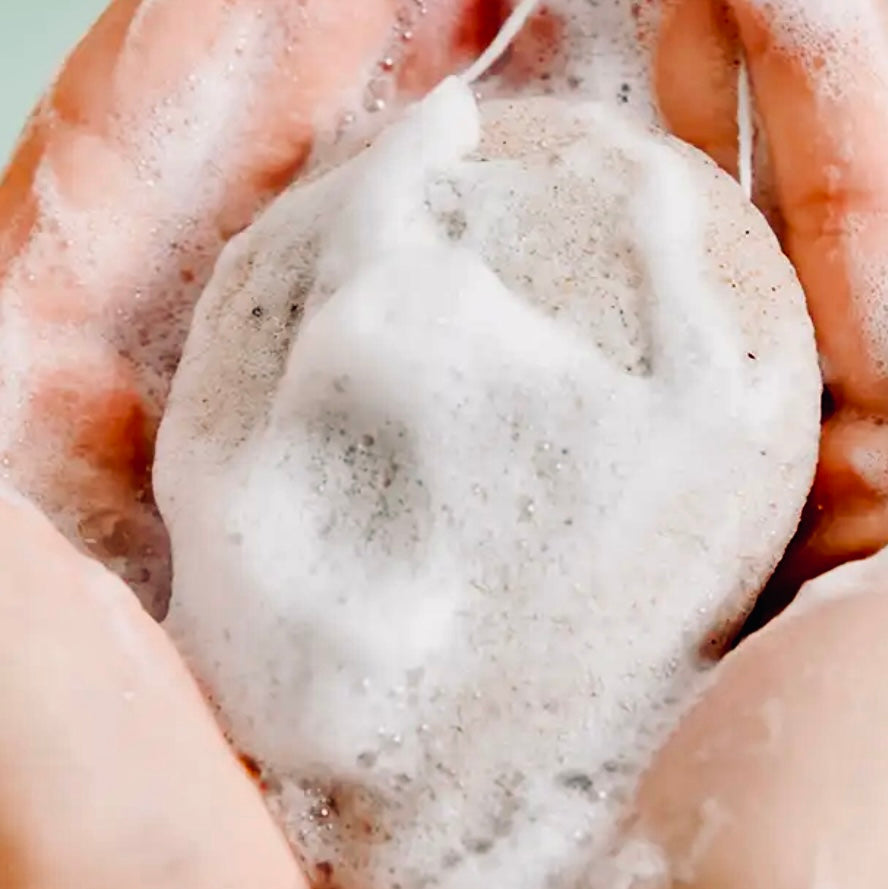 Medika Organics - Konjac sponge, infused with seaweed, lathered creamy soap during use.