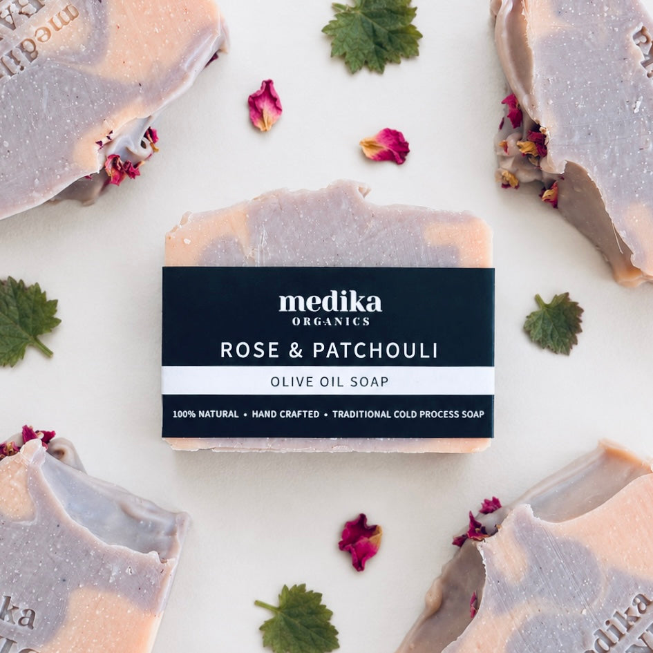 Rose Patchouli Organic Soap made by Medika Organics Australia