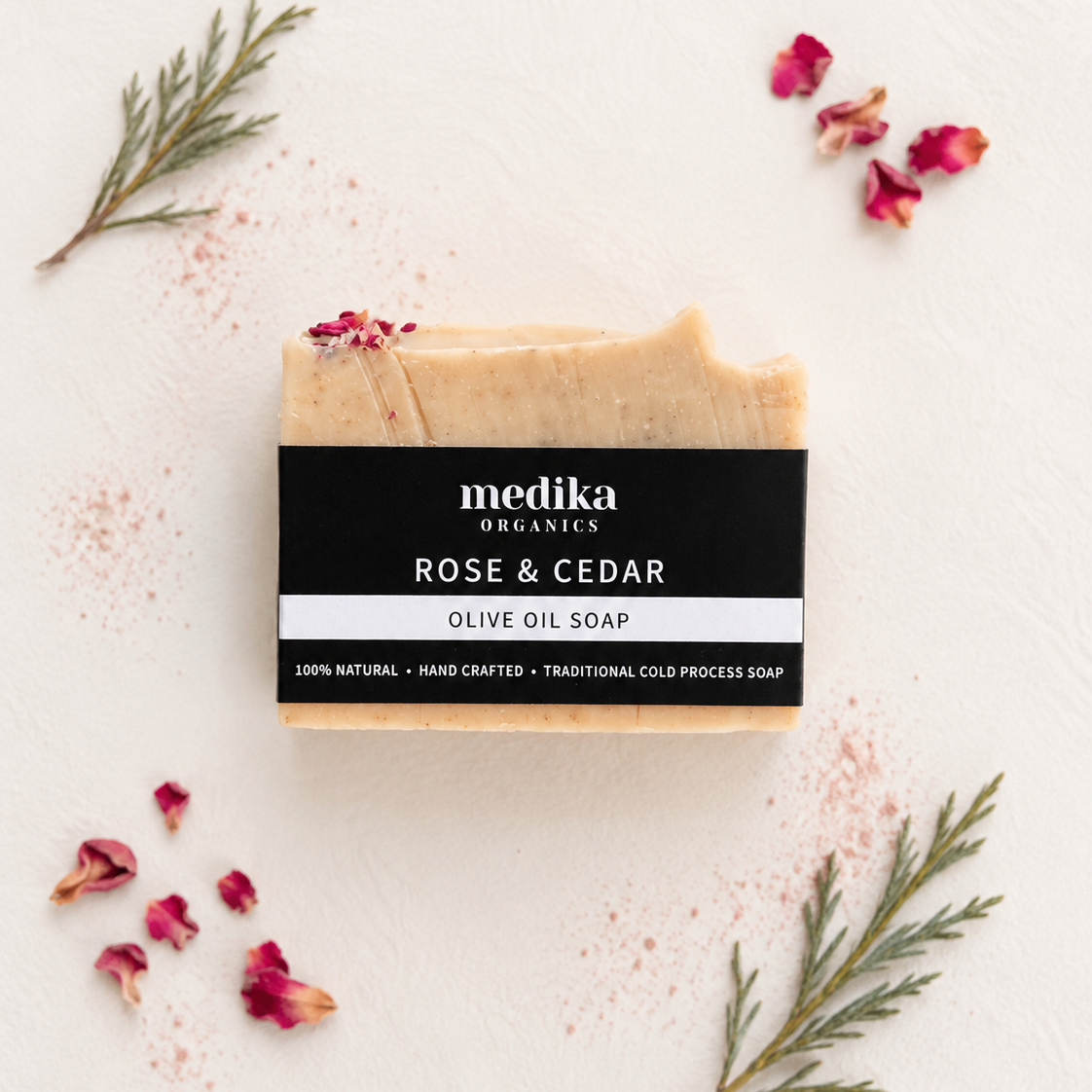 Rose soap bar finished with natural rose petals